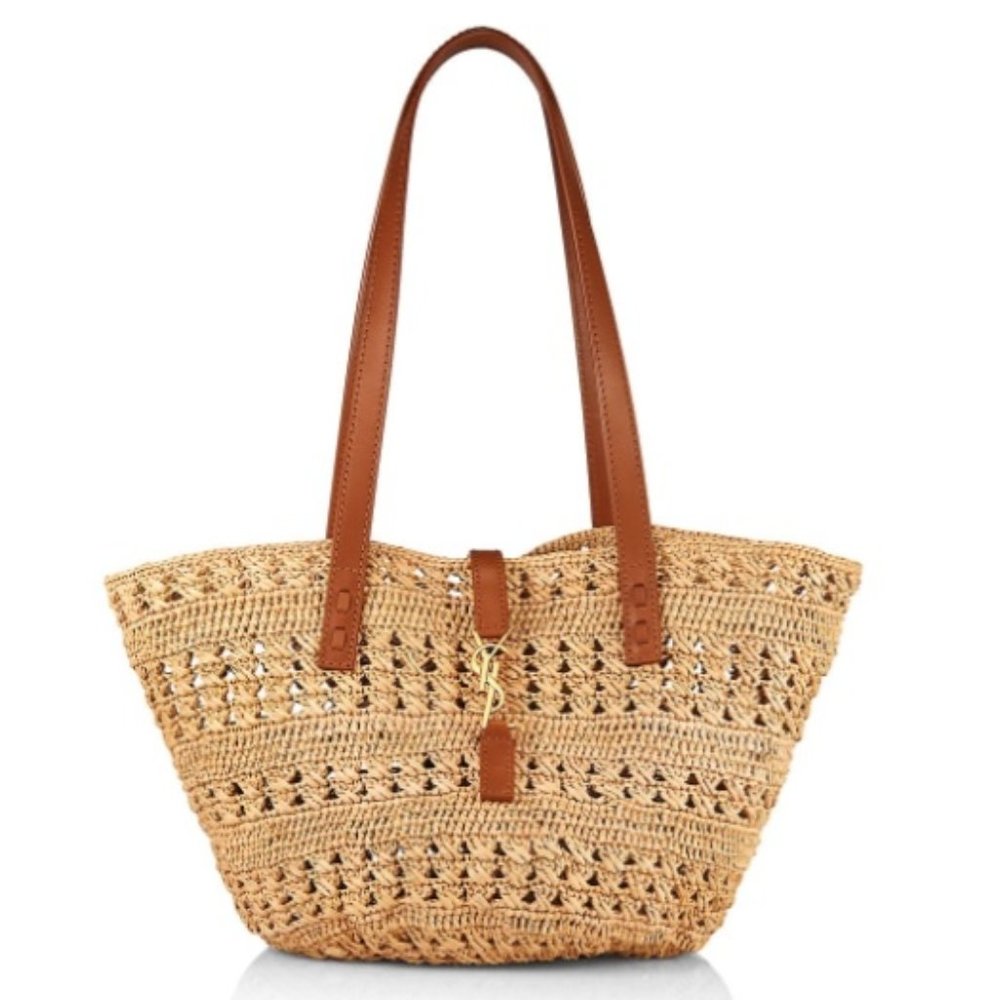 New Saint Laurent Small Panier Raffia Tote Bag